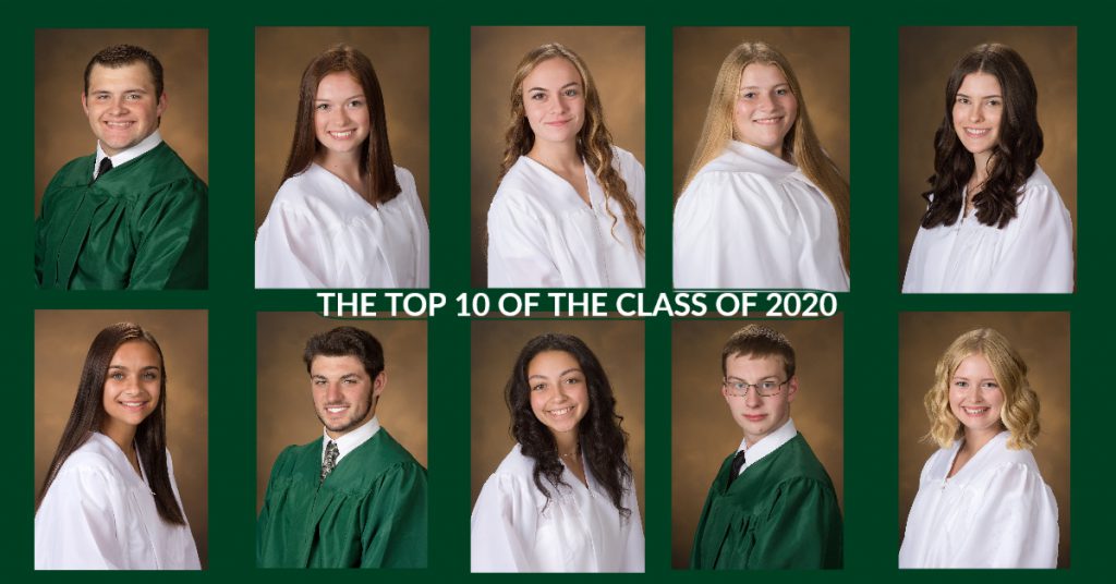 A composite image of the top 10 students of the Class of 2020