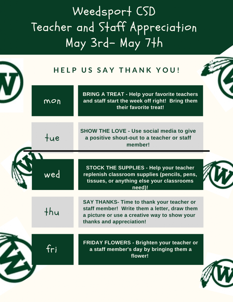 Help Us Celebrate Teacher And Staff Appreciation Week Weedsport Central School District