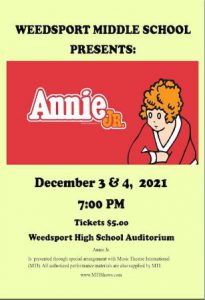 Grades 5-8 to perform Annie, Jr on December 3, 4
