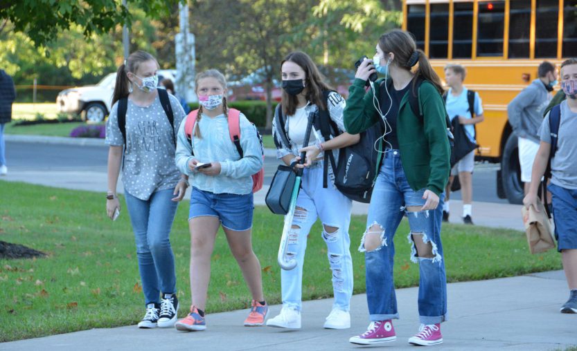 Students arrive for the first day of the 2021-22 school year