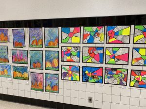 Art hangs in the halls of the Jr.-Sr. High School for the Elementary Art and Music Festival