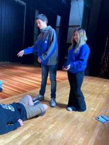 Students rehearse the 2022 middle school musical, Rudloph the Red-Nosed Reindeer